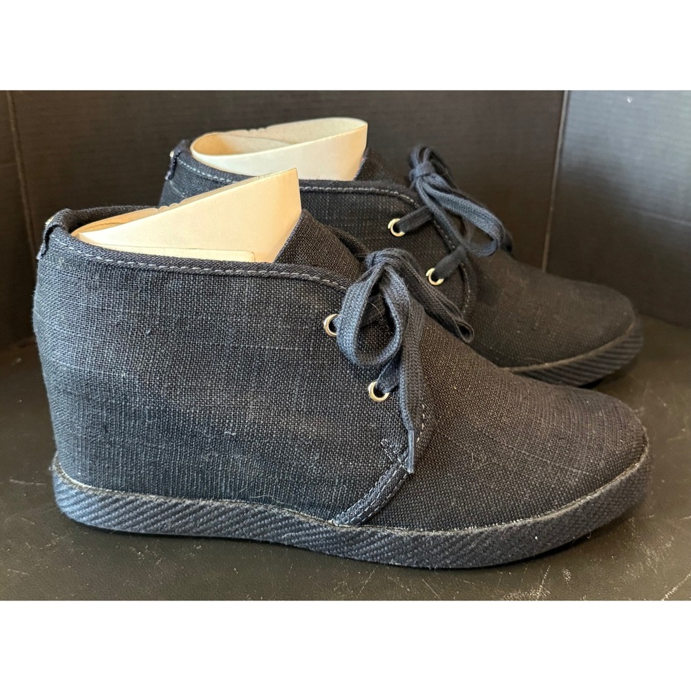 Aldo Womens 8.5 Wedge Ankle Boots Blue Canvas Lace Up Paisley Lining Chukka NEW